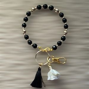 Bracelet Keychain with Fabric Flower & Tassel